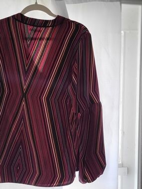 Maurices Burgundy Striped V-Neck Long Sleeve Blouse